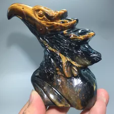 403g Natural Crystal.tiger's-eye.Hand-carved.Exquisite Eagle head sculpture 916