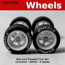 White 12mm Lettered 5 spoke wheels - 12/12mm for Hot Wheels