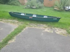 Coleman 16 ft Green Canoe - Scanoe Ram-X 3 Person Capacity. Good condition.