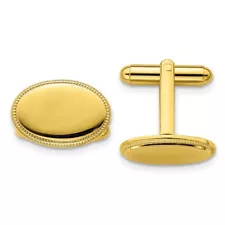 Gold-plated Polished Beaded Oval Engravable Cuff Links Gift for Mens 9.4 gram