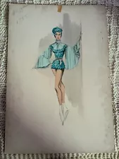 Original Ice Follies Costume Design Painting Art, 1955, Ice Skating For Hot-Fix