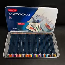 Derwen Coloured Watercolour Pencils x72 Tin Set Draw Paint Art Colour Wood -CP