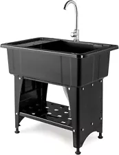 Freestanding Utility Sink with Removable Drainboard and Faucet for Laundry Room