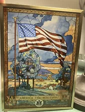 VTG America The Beautiful Stained Glass Window Panel By Jack Woodson 5 In By 7