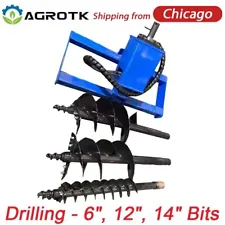 Skid Steer Hydraulic Heavy Duty Auger Frame Post Hole Digger With 6" & 12" & 14"