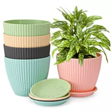 5Pack 7.5" Plant Pots Plastic Flower Pots Modern Flower Pots for Indoor Outdoor