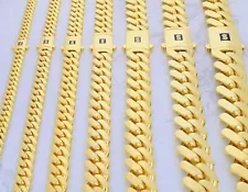 10K Yellow Gold Miami Cuban Royal Monaco Link Chain Necklace 5mm-20mm, 16"- 30"