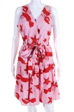 J Crew Womens Pink Nautical Print V-Neck Belt Sleeveless Shift Dress Size 8