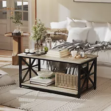 Farmhouse Coffee Tables Center Table with Storage Shelf for Living Room