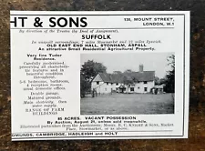 Old East End Hall - Stonham, Aspall - Suffolk For Sale - 1958 Press Cutting r399