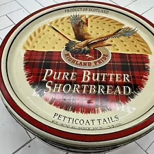 Scottish Peititcoat Shortbread Biscuit Tin, Round, Red Plaid, Pheasant Design.