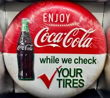 New! Enjoy Coca-Cola Vintage Looking reproduction metal button 12x12 sign