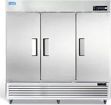 82" Commercial Freezer, ICECASA 3 Door Commercial Reach-In Freezer 72 Cu.ft