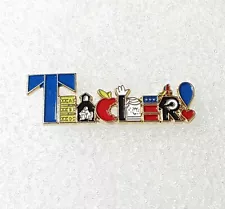 Teacher Enamel Lapel Pin - Colored Illustrated Letters