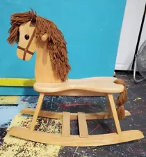 Vintage Wooden Rocking Horse 30” Full Size 1998 Mop String Mane And Tail