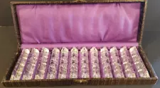 Vintage Set of 12 Crystal Glass Knife Knive Rests with Case