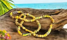 Antique Venetian African Trade Bead Necklace Yellows X-tra Long Strand 48" OOAK