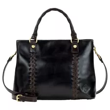 Patricia Nash Dorothy Distressed Leather Convertible Satchel Bag-Black/Chocolate