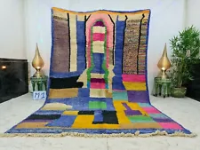 Moroccan Boujaad Handmade Rug 6'5"x10' Berber Abstract Blue Pink Wool Carpet
