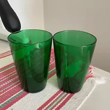 2 - 6" Emerald Green Vintage Mid Century Drinking Tumbler Glasses