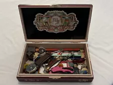 Junk Drawer lot cigar box jewelry lot old coins rings keys silver estate sale