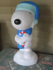 SNOOPY PEANUTS BLOW MOLD LIGHT CHRISTMAS WINTER 24” BLUE HAT & SCARF (HTF)