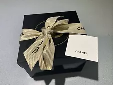 Chanel Square EMPTY Gift black Box Container 6.25x6.25x4.25 w/ bow ribbon & card