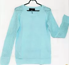 NWT WOMENS S BEAUTIFUL BLUE MOHAIR OPEN WEAVE SLEEVE SWEATER