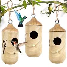 3 Pack Wooden Hummingbird Houses for Outside Nesting Garden Window Bird Houses