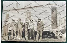 Antique RPPC railroad workers at cook shack Real Photo Postcard