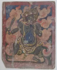 TSAKLI Thangka TIBETAN BUDDHIST ARTIST Painting MAHAKALA Deity VERY OLD ANTIQUE