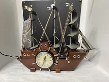 Nautical Three Mast Frigate Ship Clock, W/Lights By United Clock Corp Brooklyn