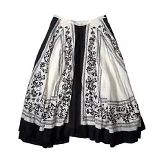 NEWPORT NEWS Mexican Circle Skirt Womens 6 Black White Floral A-Line Lined