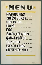 Vintage 1950’s Allegan, MI Tom Surprise Menu Board Hand Drawn Restaurant Sign