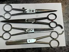 4 Vintage Barbers Hand Clippers Thinning Shears Beauticians Scissors Barbershop