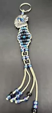 Native American Beaded Keychain Blue Red Black