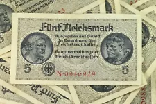 5 REICHSMARK NAZI GERMANY CURRENCY GERMAN BANKNOTE NOTE MONEY BILL SWASTIKA WW2