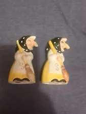 Vintage Health Happiness Kitchen Witch Set Of 2 Salt Shakers Yellow Japan