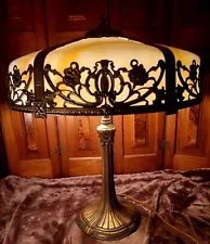 Unusual Antique Slag Glass Panel Lamp