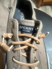 Sperry Top-Sider Shoes Womens 7.5 Tan Canvas Lace Up Casual Boat