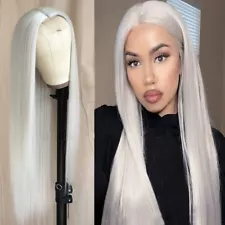 Women Long Lace Front Wigs Straight White Wig Synthetic Hair Heat Resistant Soft