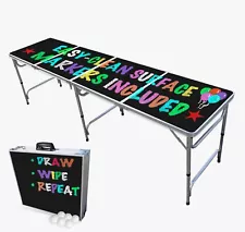 8-Foot Black Dry Erase Beer Pong Table w/Erasable Markers & Pong Balls