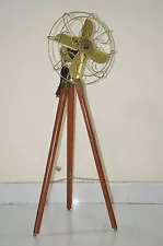 Nautical Handmade brass Antique Floor Fan with Tripod Wooden Stand - Adjustable