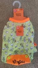 PET CENTRAL Skeleton KA-BOO Dog Pajamas Size M Green/Orange Trim Halloween NEW