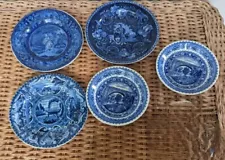 Staffordshire Transferwear Blue Bone China Plates And Bowls 5 Count