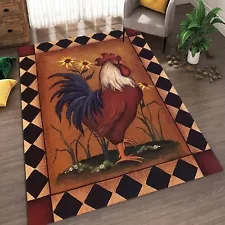 Farmhouse Chicken Area Rug for Living Room Non-Slip Village Animal Rooster St...