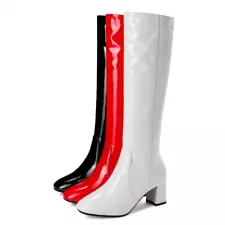 Women's Side Zip Patent Leather GoGo Disco Dancer 60s 70s Hippie Knee High Boots