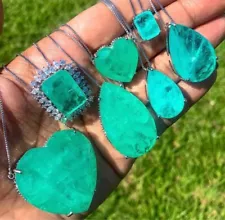 AAA HUGE 150+CT NATURAL NEON GLOWING COLOMBIAN EMERALD MUZO NECKLACE 925 SILVER