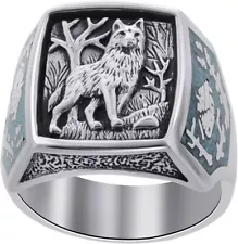 Men's Southwestern Style Simulated Turquoise Wolf Silver Ring Jewelry Size 6