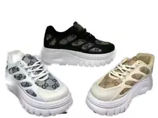 WOMENS LADIES CHUNKY WHITE RETRO PUNK PLATFORM TRAINERS SNEAKERS SHOES SIZE 3-8